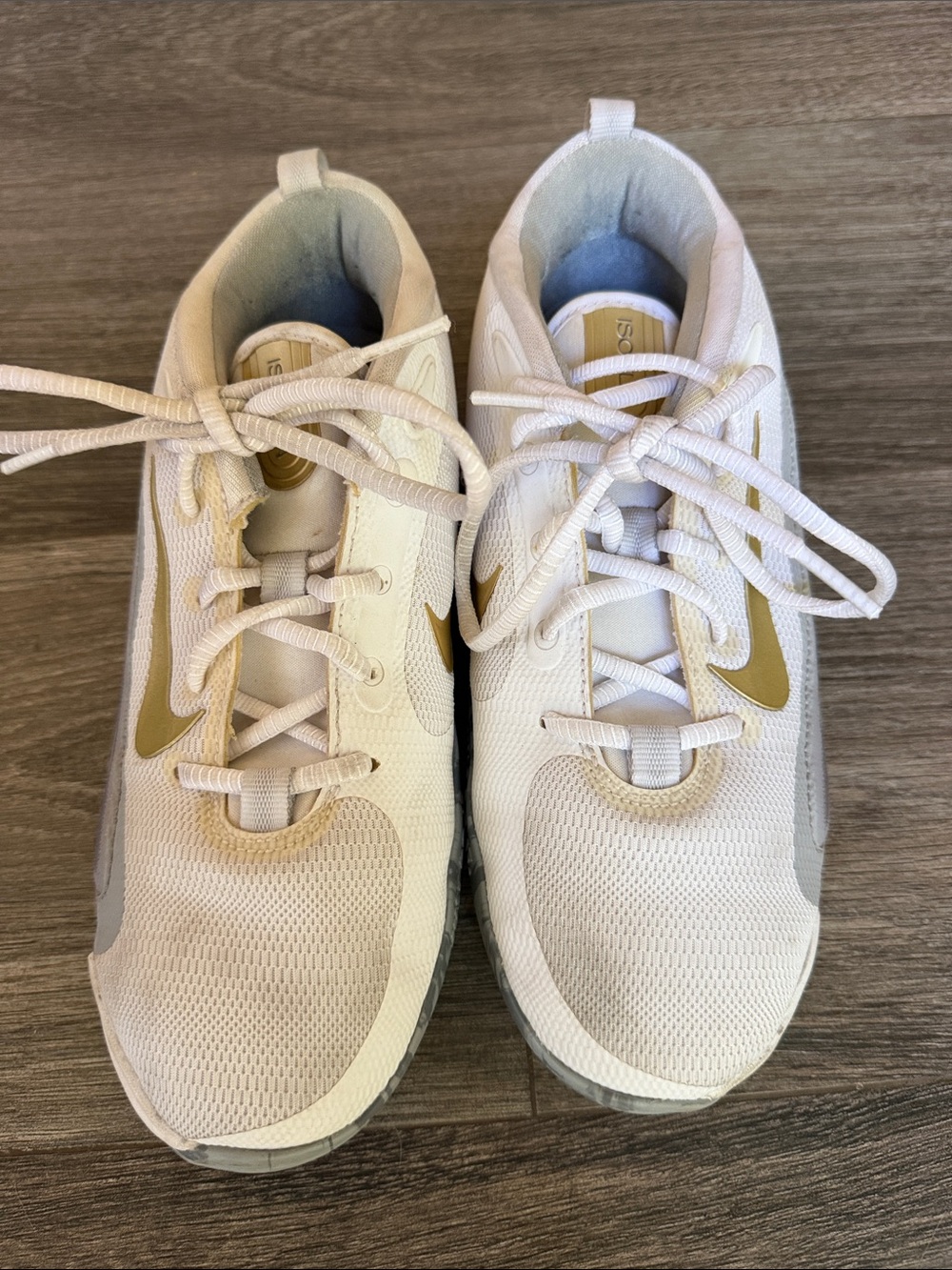 Nike Kids White basketball Sneakers with Gold Swoosh